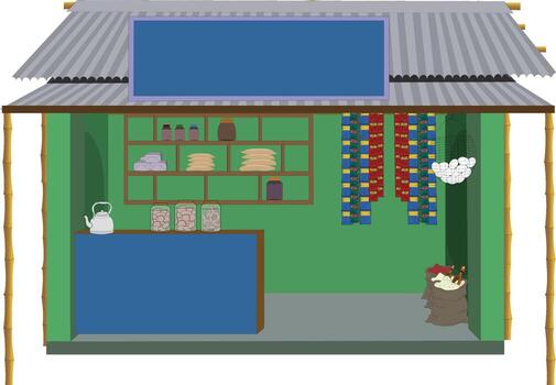 Small local shop illustration with goods on display offering a glimpse into simple community life vector