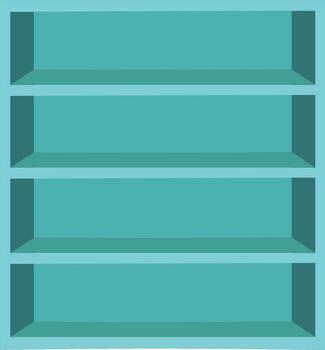 Teal bookshelf with four empty shelves vector