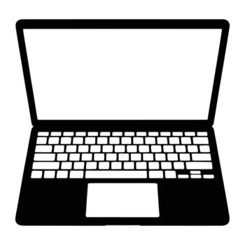 Black laptop with white screen and keyboard computer vector