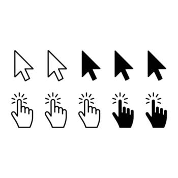 cursor puntero y mano hacer clic íconos vector