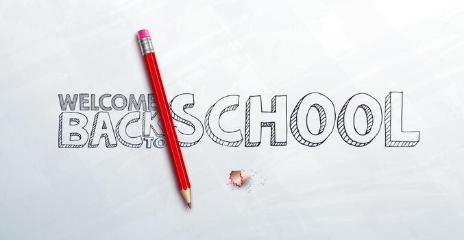 Welcome Back to School Illustration with Graphite Pencil and Hand Drawn Typography Lettering on White Background. Education, Learning and Knowledge Design with Hand Drawn Doodles for Greeting vector