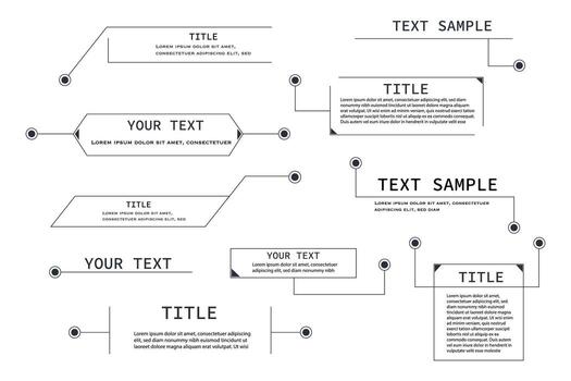 Set Text box frame, title callout tech hud border menu, modern line interface board. Set game elements, web design template for text, banner. vector