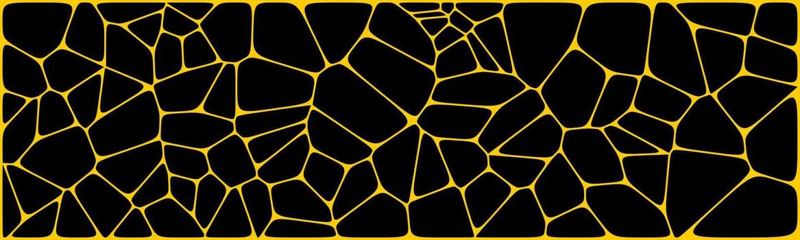Irregular yellow polygon lines form an abstract geometric pattern on a black background. vector
