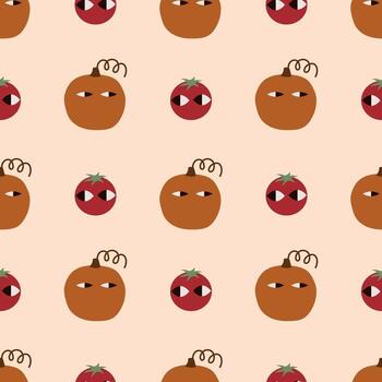 calabaza y tomate sin costura modelo con único caras. ideal para otoño diseños, textiles, y creativo proyectos vector