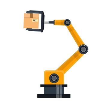 robot es un autómata. industrial robot ordena cajas vector