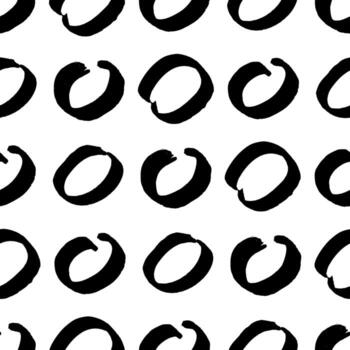 Seamless pattern with black sketch hand drawn brush scribble circles shape on white background. Abstract vector