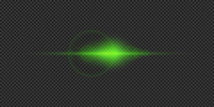 Light effect of lens flares. Green horizontal glowing light starburst effect with sparkles on a grey transparent background. illustration vector