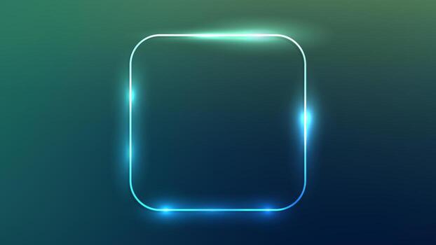 Neon rounded square frame with shining effects on dark green background. Empty glowing techno green backdrop. illustration vector