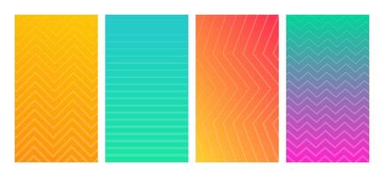 conjunto de cuatro moderno degradado antecedentes con líneas. encabezamiento bandera. brillante geométrico resumen presentación telones de fondo ilustración vector