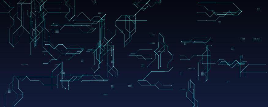 Futuristic Circuit Grid With Blue Lines On Gradient. Modern tech background perfect for digital innovation, data systems, and AI visuals. Clean glowing structure on dark. illustration. vector