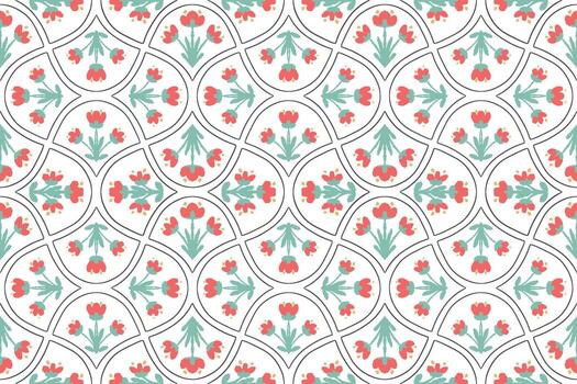 vintage red tulip block pattern seamless pattern background vector