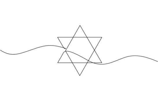 Star of David in continuous line drawing style. Line art of star of David, One line Star of David icon background. Star of David. Continuous pro outline vector