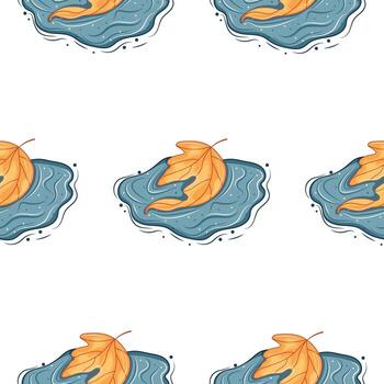 pattern with yellow autumn leaves from under a linden tree lying in a puddle with splashes around, for autumn printing, packaging or other designs vector