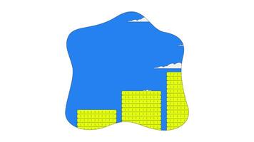 Stacked coins in varying heights against blue sky clouds 2D cartoon object animation. Financial growth and prosperity. Wealth building animated flat colorful item 4K isolated on white video