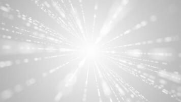 Minimalist white light burst background with glowing particle beams radiating from the centre. Clean modern design ideal for futuristic or technology projects. Full HD and a seamless loop. video