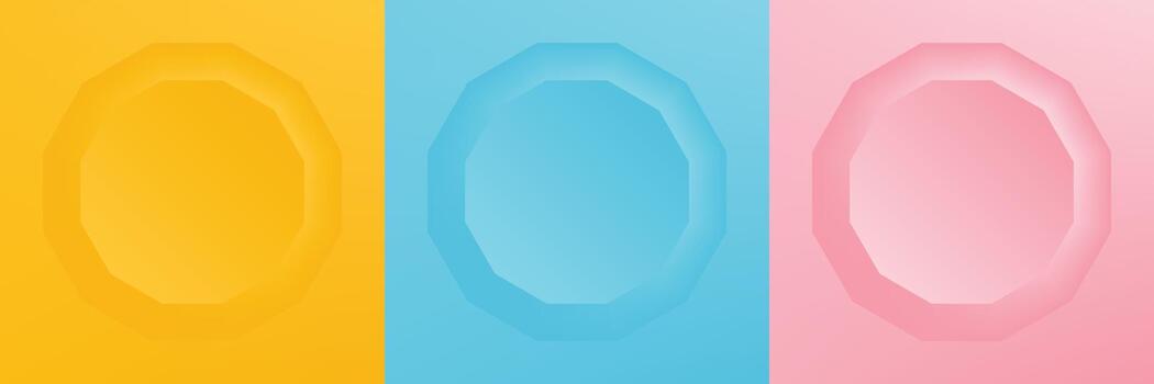 Set of abstract 3d hexagon frame design for cosmetic product. Collection of minimal geometric background with copy space. Top view scene.EPS10 vector