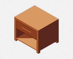 Isometric bedside table. Isometric nightstand. Wooden bedside table. Isometric bedroom furniture. Isometric home furniture, vector