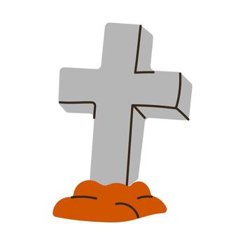 A cross is drawn on a white background. The cross is made of gray stone and has a brown tip. The image has a somber and solemn mood vector