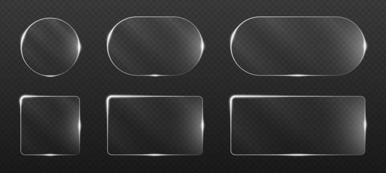 Futuristic glass frames with neon glow in blue and electric tones. Transparent geometric shapes including squares circles and hexagons for digital banners UI templates and high tech signage. vector