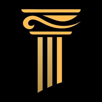 Golden ionic column with stylized scrollwork on black background vector