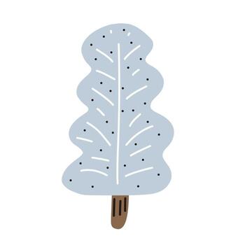 Stylized snowy pine tree with soft rounded branches in light gray and folk texture for christmas forest and seasonal illustrations vector