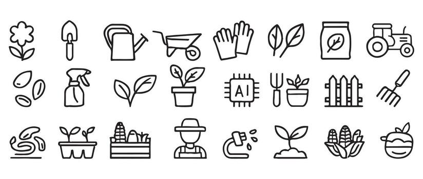 resumido agricultura y agricultura elementos arreglado en un cuadrícula modelo en contra un transparente antecedentes vector