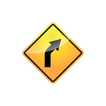 The image displays a traffic sign indicating a right curve ahead with a side road vector