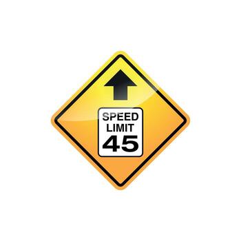 an upward-pointing arrow above a white rectangle containing the text SPEED LIMIT 45. This sign indicates a traffic regulation vector