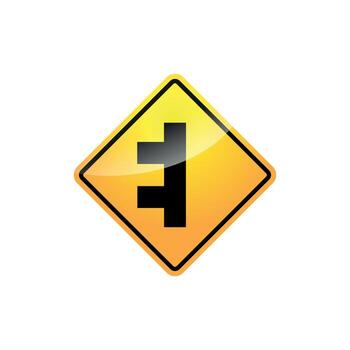 This sign indicates that there are two junctions on the same side of the main road, but they are offset from each other rather than being directly opposite vector