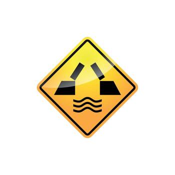 warning sign alerts drivers to the presence of a bridge that can temporarily open or close to allow water traffic to pass, potentially interrupting the flow of vehicles on the road vector