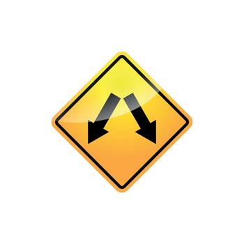 featuring two arrows pointing towards each other and then diverging, indicates a divided highway ahead or that traffic is divided vector