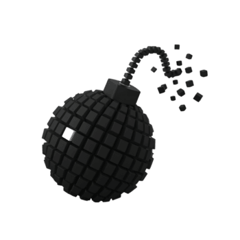 Abstract representation of a geometric bomb with fragmented cube elements explosion design png