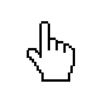Pixelated hand pointer with subtle shading implying digital interaction and selection action png