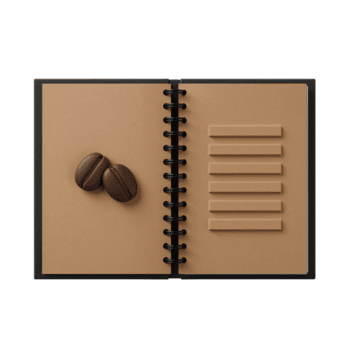 conceptual representación exhibiendo café frijoles en un cuaderno con suave neutral tonos y minimalista png