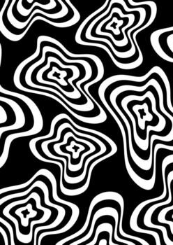 Abstract black and white pattern of flowing, curved concentric lines, creating a psychedelic, hypnotic effect. Perfect for backgrounds and textures. vector