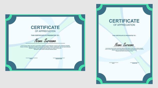 certificado de apreciación modelo en dos tamaños con moderno verde diseño elementos, para reconocimiento y logro. vector