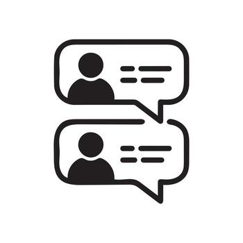 Two persons communicate in overlapping speech bubbles with message snippets against white background vector