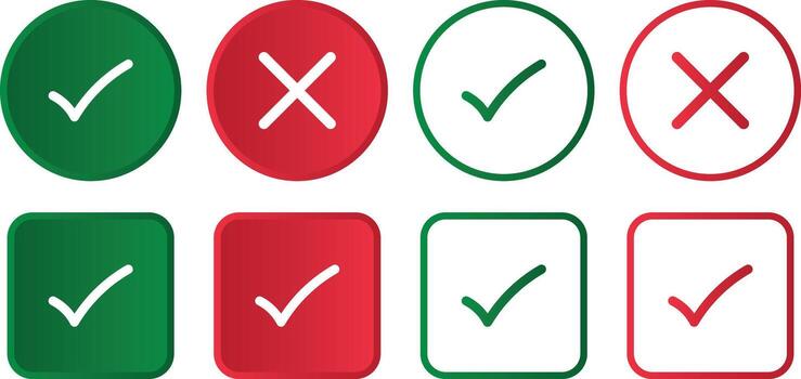 cheque marca y cruzar marca icono conjunto vector