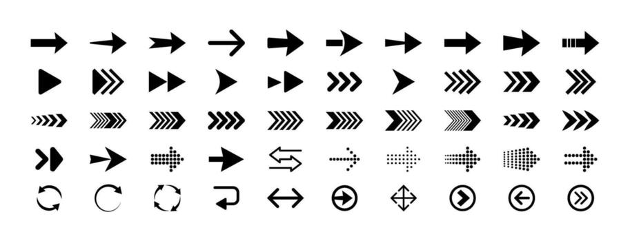 Arrow icon set in different styles, black arrow signs and symbol collection. vector