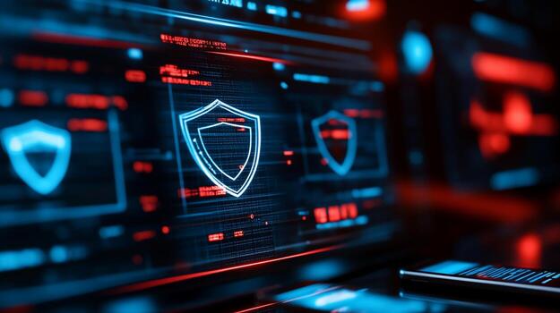 Cyber Security Shield Display Data Center Network Monitoring photo