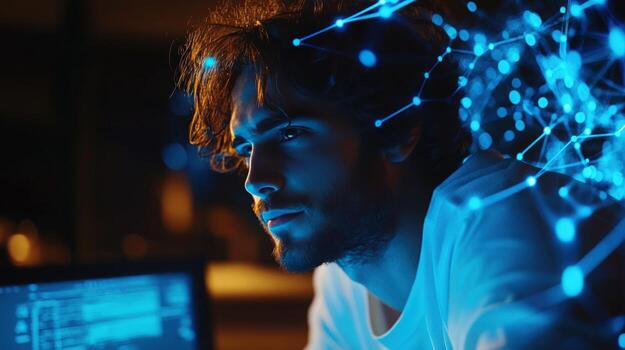 Noche descifrador red concepto pantalla resplandor hogar oficina foto