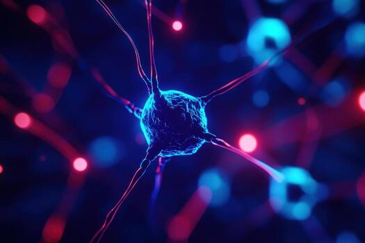 Neuron network glowing digital rendering abstract background science concept photo