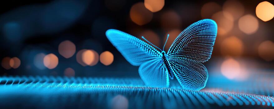 Digital Butterfly on Data Flow Bokeh Background photo