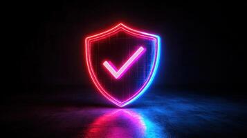 Neon Shield Checkmark Security Cyber Dark photo