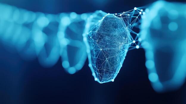 Abstract digital network connection, glowing nodes, dark background, data security photo