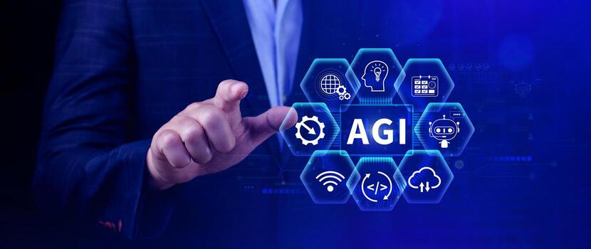agi concepto, artificial general inteligencia, ai conocimiento aprendizaje tecnología, agi es el futuro de moderno mundo, combinación de humanos y ai. foto