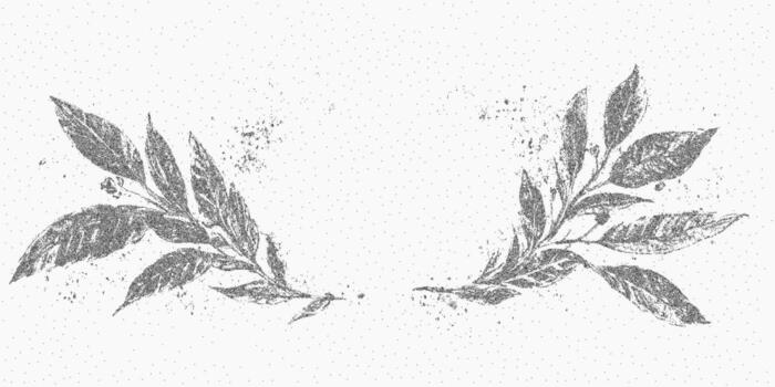 Wreath of leaves. Ink drawn object with dusty speckle, threshold pattern and gritty surface grain. vector