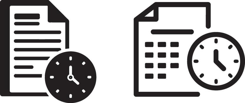 Time management icons set, document, schedule and clock symbols for deadline, project planning and history vector