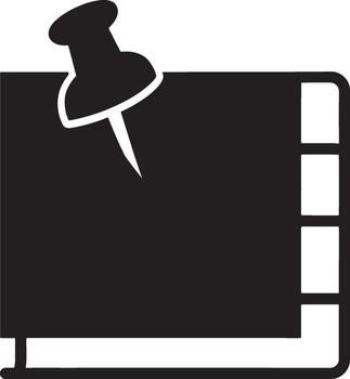 Notebook with a pushpin icon, planner or address book with a reminder tack silhouette graphic. vector