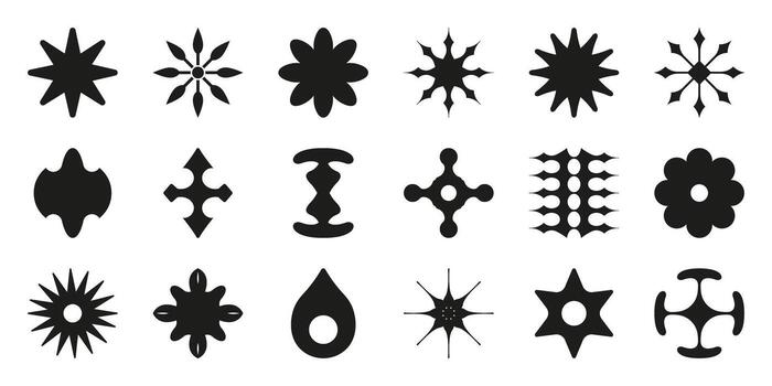 Abstract Geometric Shapes Solid Icon Set. Creative Design Elements And Decorative Patterns Silhouette Symbol Collection. Modern Art And Visual Aesthetics. Isolated Illustration vector